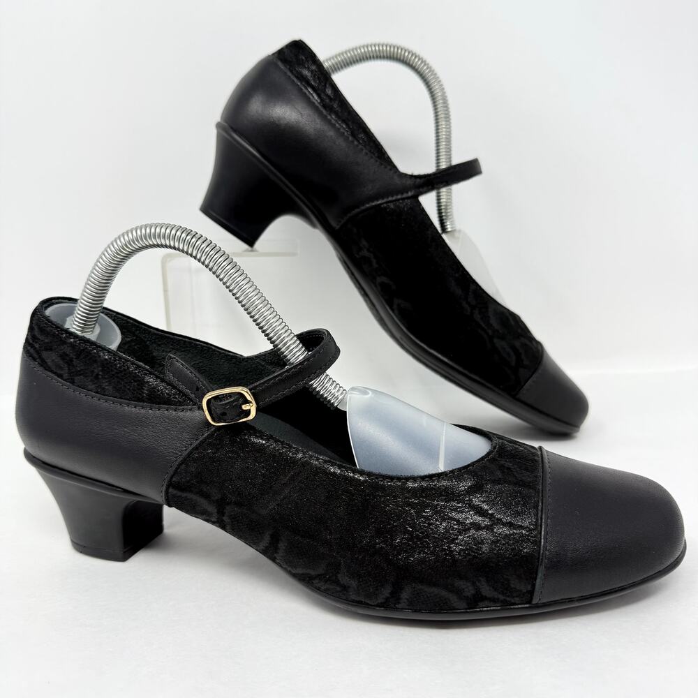 SAS Isabel Mary Jane Heels Black Snake Leather Suede Pumps 11N USA
